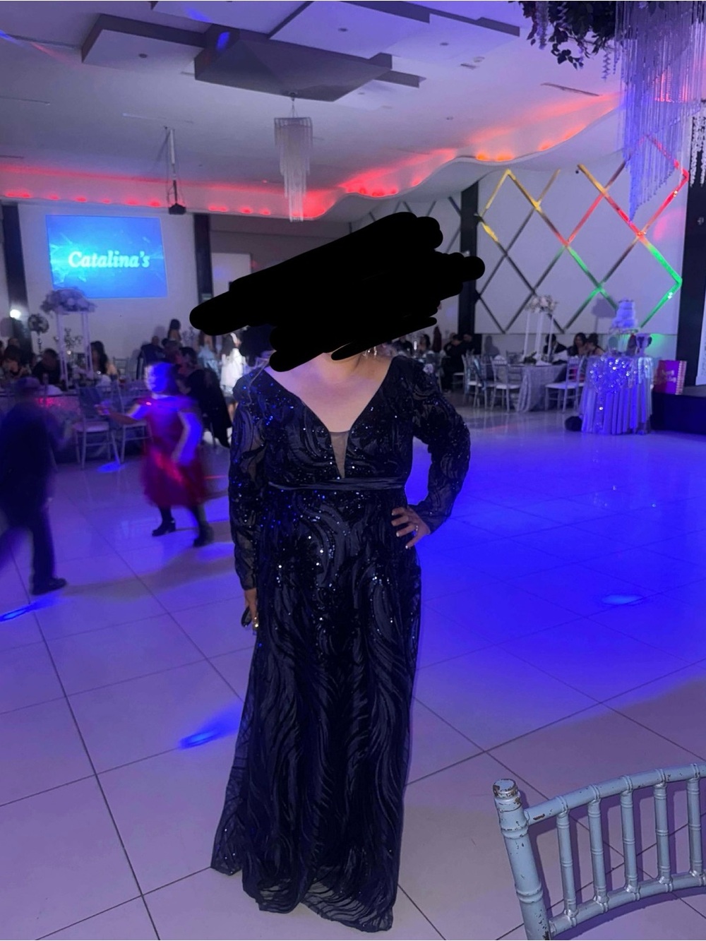 SHEIN Midnight Blue V-Neck Asymmetrical Sequin Gown